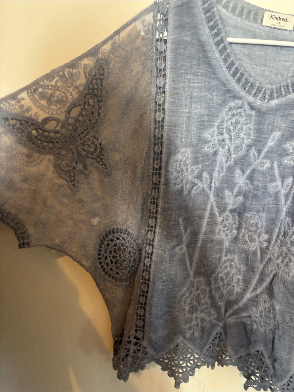 Slate Blue Embroidered V-Neck Women’s Top - Picture 4 of 5